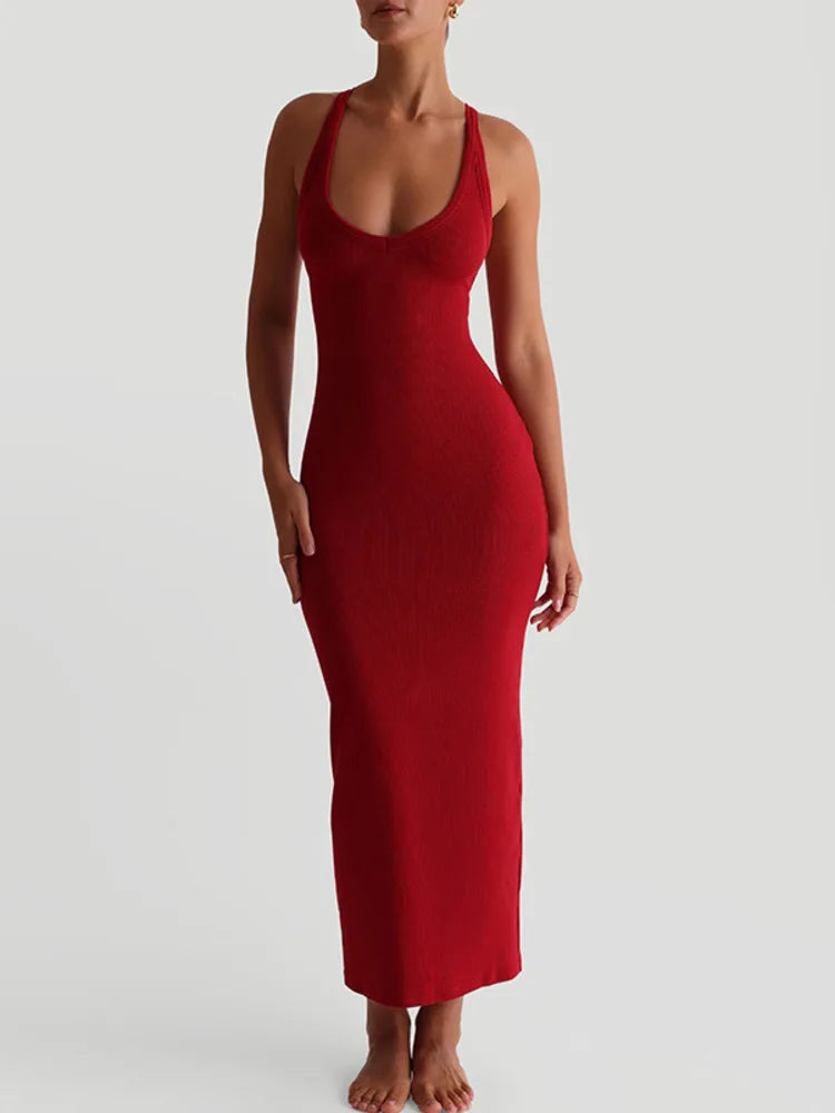 Solid Racer Back Tank Midi Dress