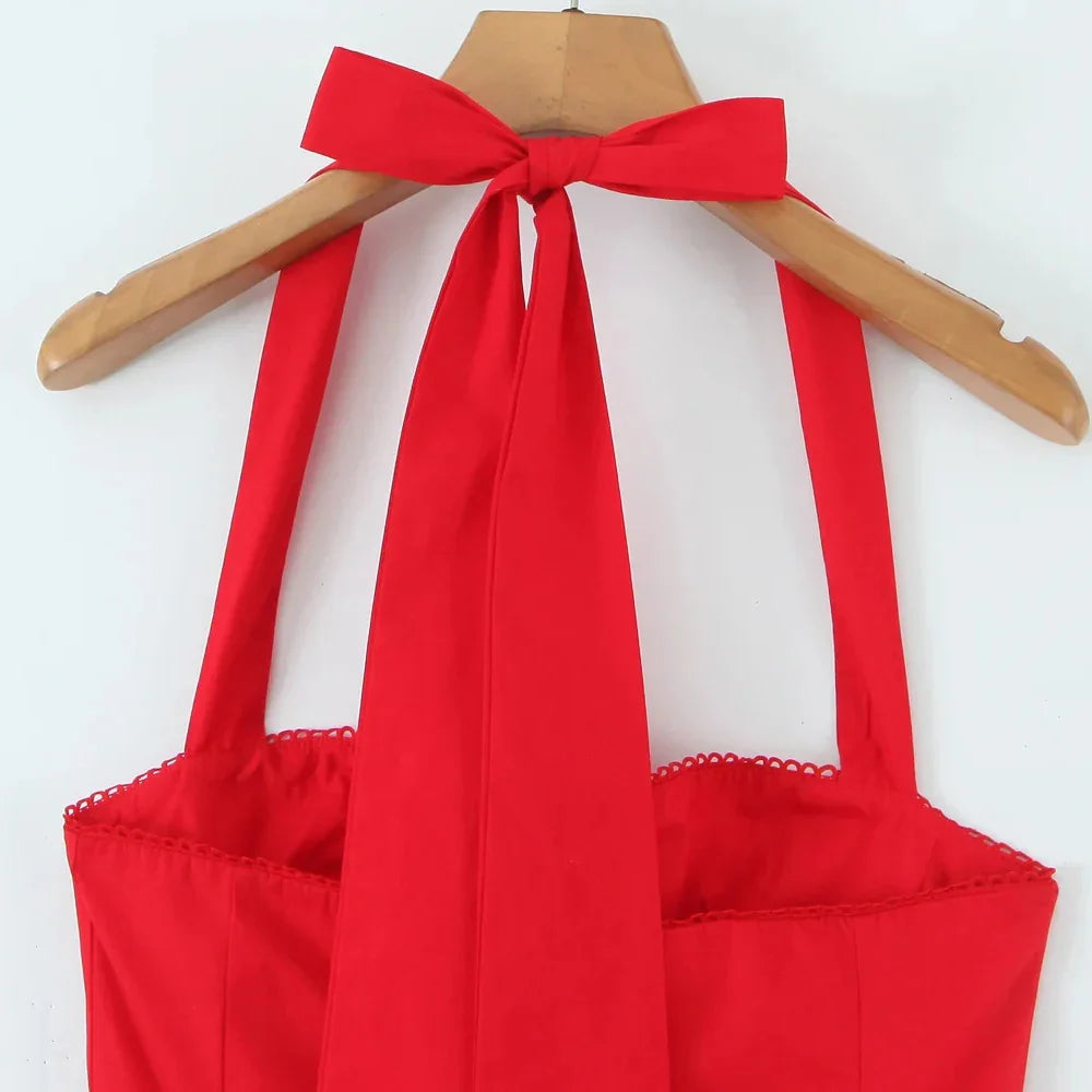 Printed Halter Flare Midi Dress