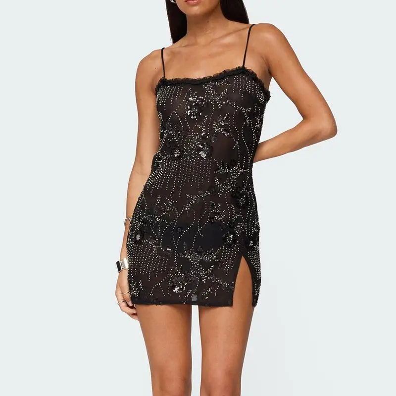 Sequins Embroidery Cami Mini Dress