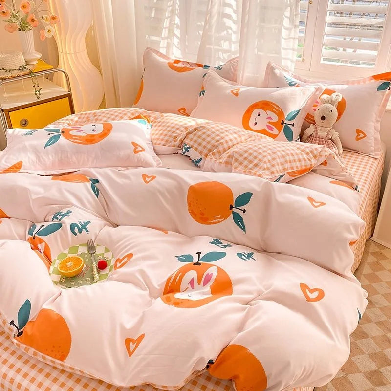 Nordic Princess Purple Bedding Set Girls Boys Single Double Size Flat Sheet Duvet Cover Pillowcase Bed Linens Home Textile