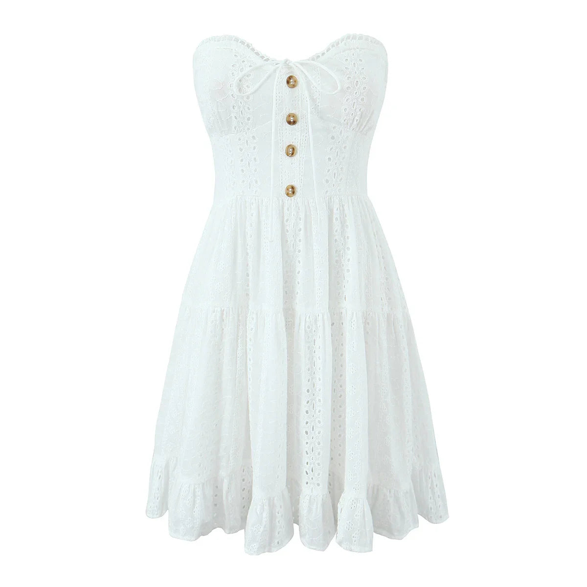 White Embroidered Strapless Mini Dress