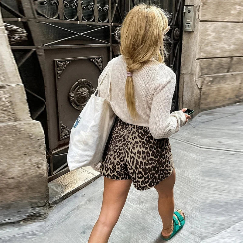 Leopard Print High Waist Shorts