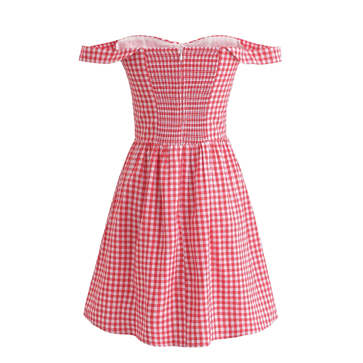 Red Plaid Off-shoulder Mini Dress