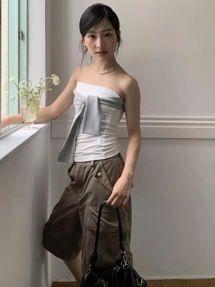 Tie Up Striped Tube Top