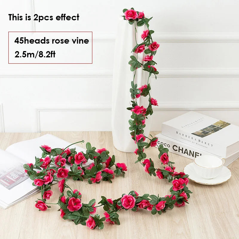 Artificial Flowers Rose Vine Hanging Silk Flower Garland for Garden Party Wedding Decor Home Christmas Decoration Fake Flower