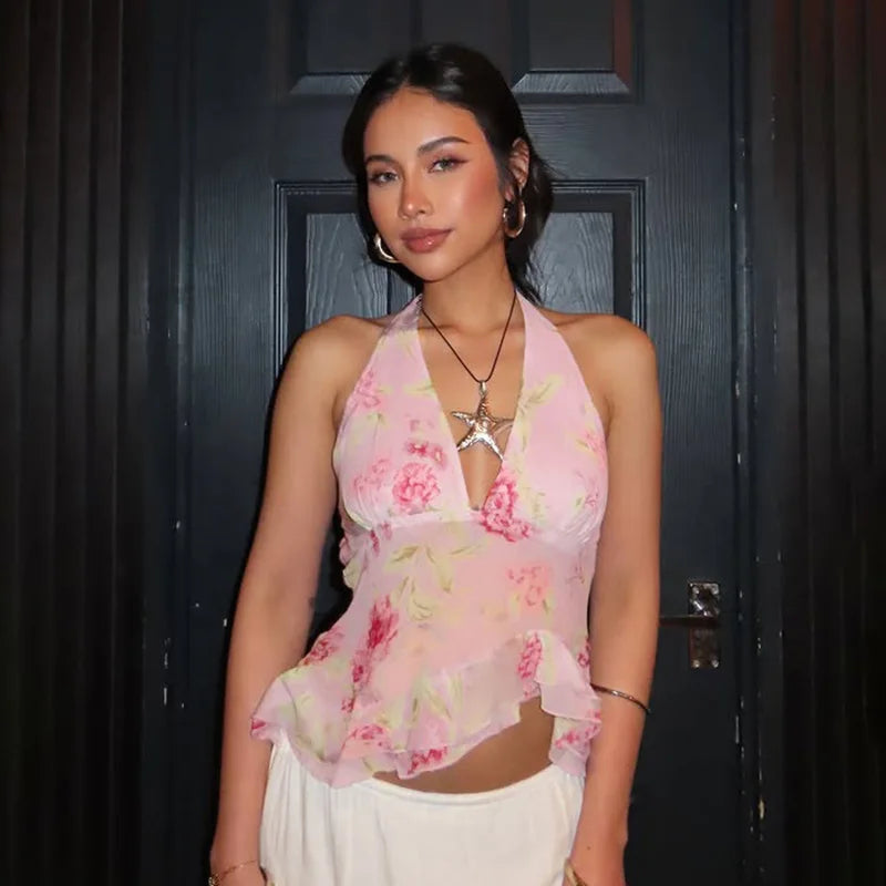 Pink Flower Halter Top
