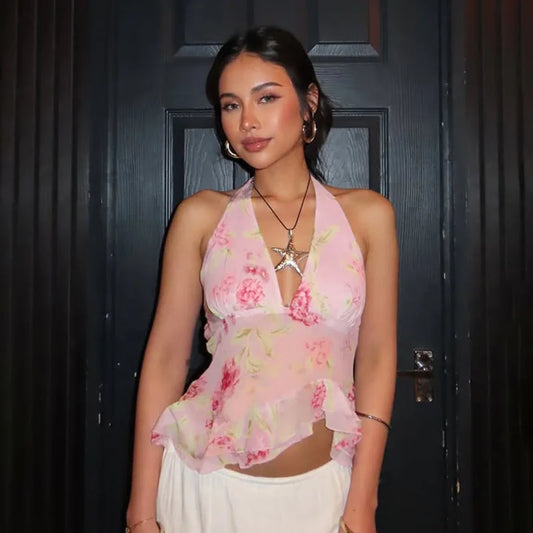 Pink Flower Halter Top
