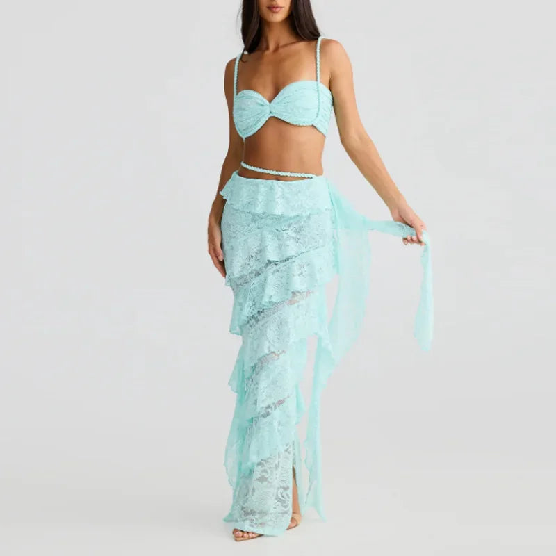 Knitted Twist Bralette And Maxi Skirt Set