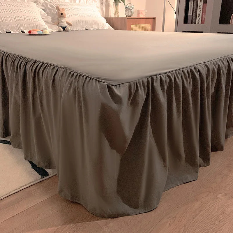 Pink Ruffled Seersucker Duvet Cover Set 3/4pcs Soft Lightweight Down Alternative Grey Bedding  with Bed Skirt and Pillowcases