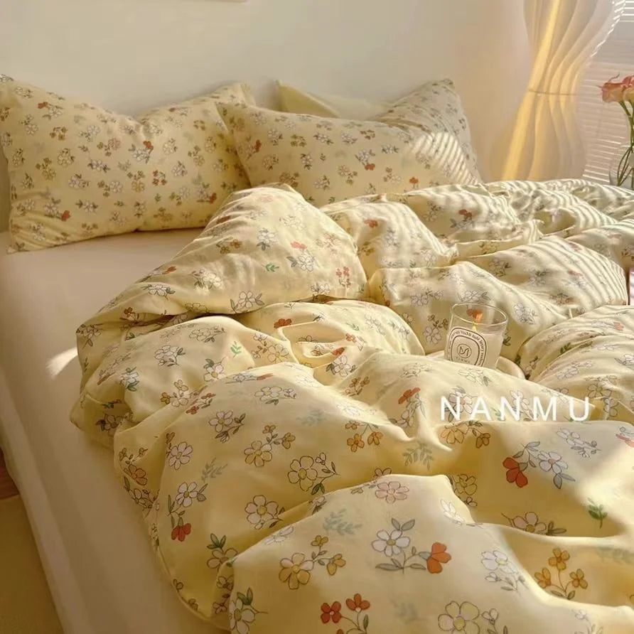INS Pink Solid Color Bedding Set Girls Boys Single Double Size Flat Sheet Duvet Cover Pillowcase Bed Linens Home Textile