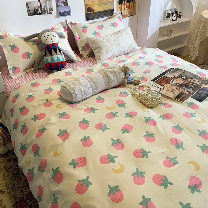 Floral Bedding Set with Duvet Cover Flat Sheet with Pillowcases  Kids Queen Full Size Boys Girls Bed Linen