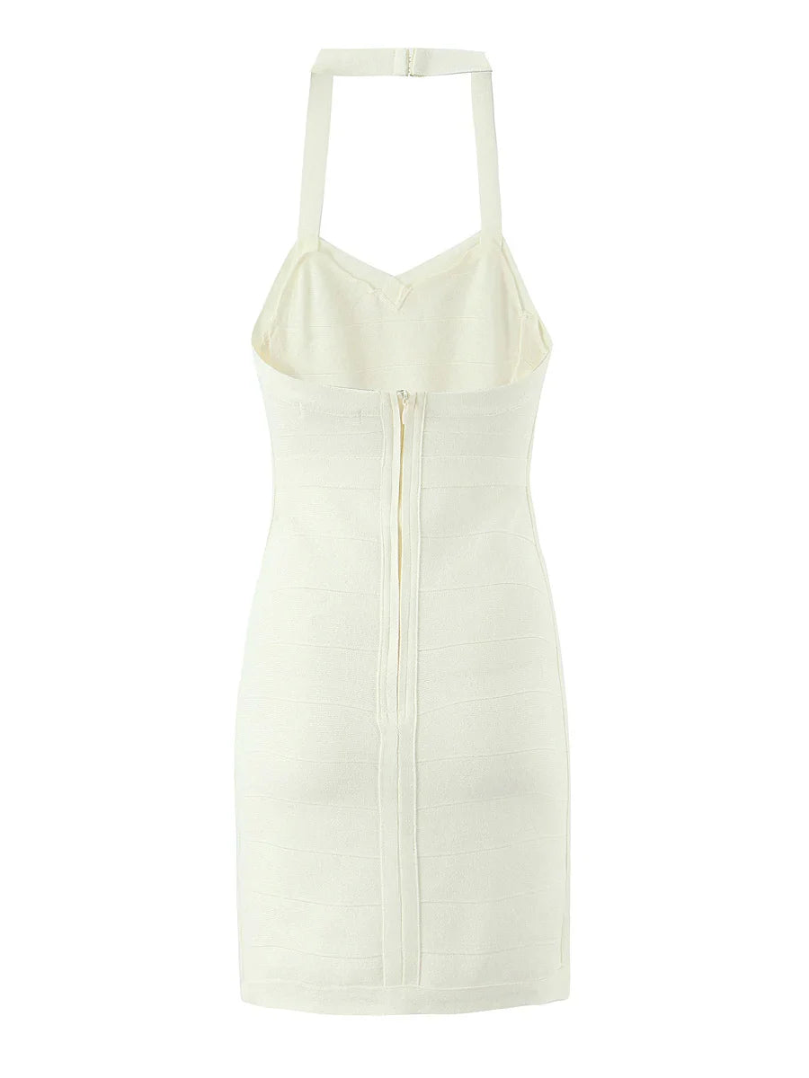 Solid Ribbed Halter Bandage Mini Dress