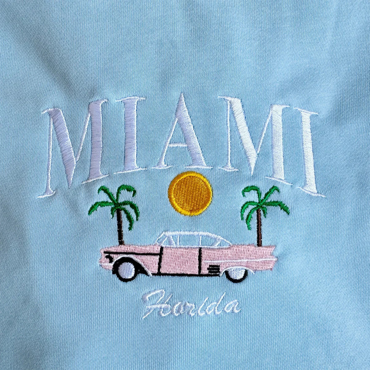 Blue Miami Florida Automobile Embroidered Sweatshirt