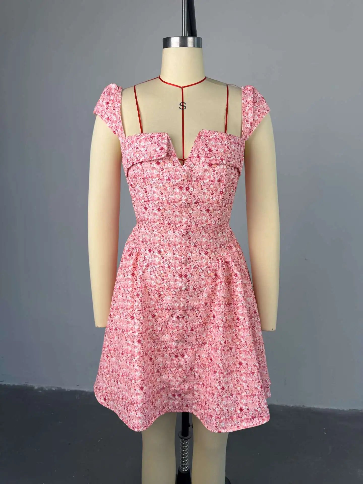 Floral Printed A-Line Low Cut Mini Dress