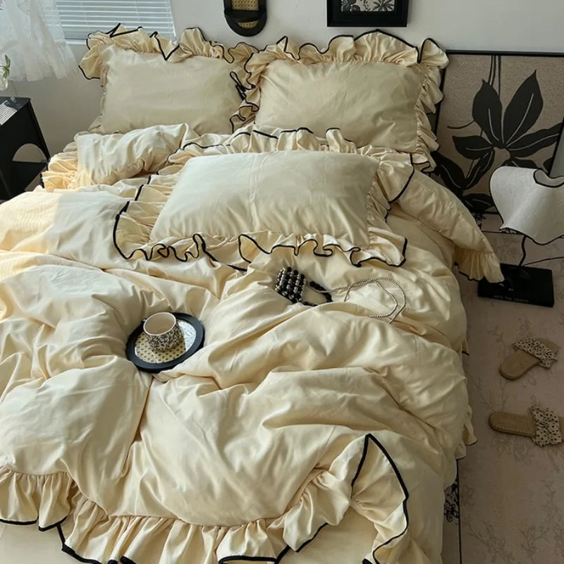 2025 summer ice silk Korean large lace washed silk four-piece set lace mattress cool bed sheet summer bedding