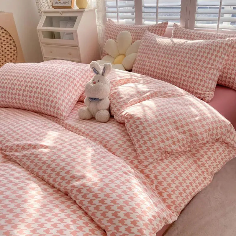 Red Cherry Plaid Duvet Cover Set with Sheet Pillowcase Soft Cover NoFilling Warm Bed Linen Twin Full Queen Size Home Bedding Set