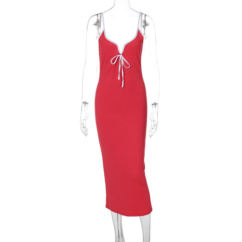 Contrast Trim Spaghetti Strap Body-con Midi Dress