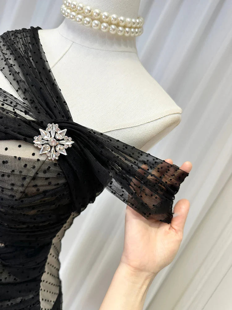 Irregular Polka Dot Mesh Tulle Mini Dress