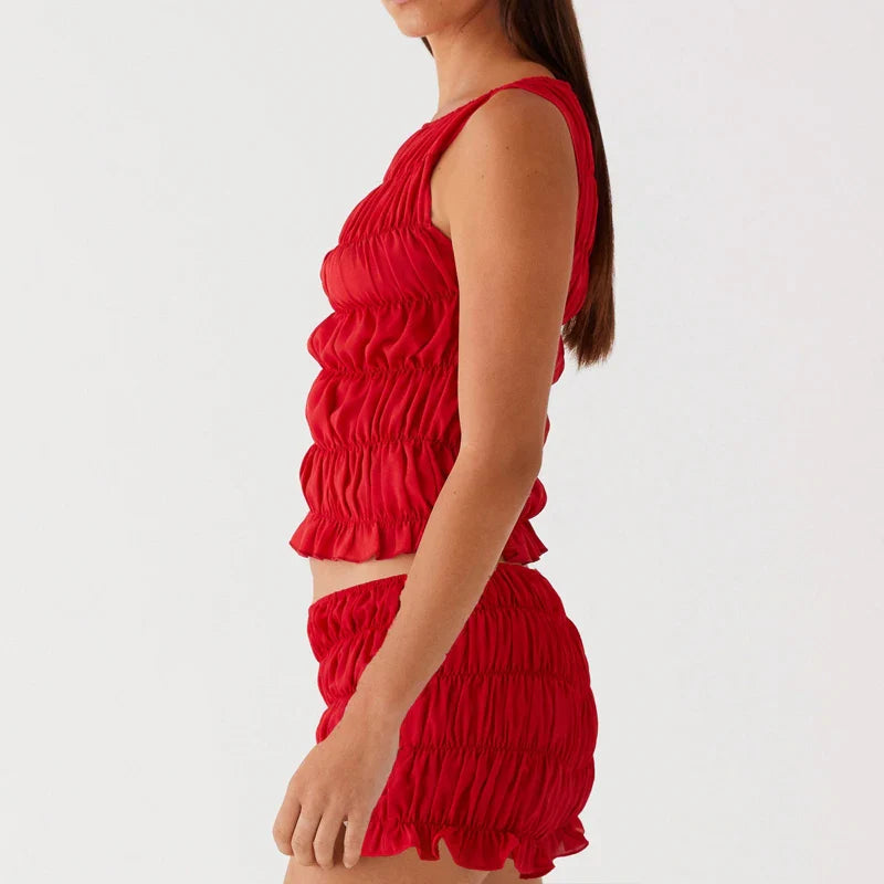 Ruched Tank Top And Shorts Set