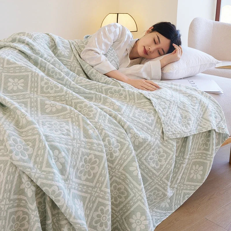 100% Cotton gauze summer blanket breathable bed linen Jacquard bed plaid light weight home Blankets and bedspreads Non shrinking