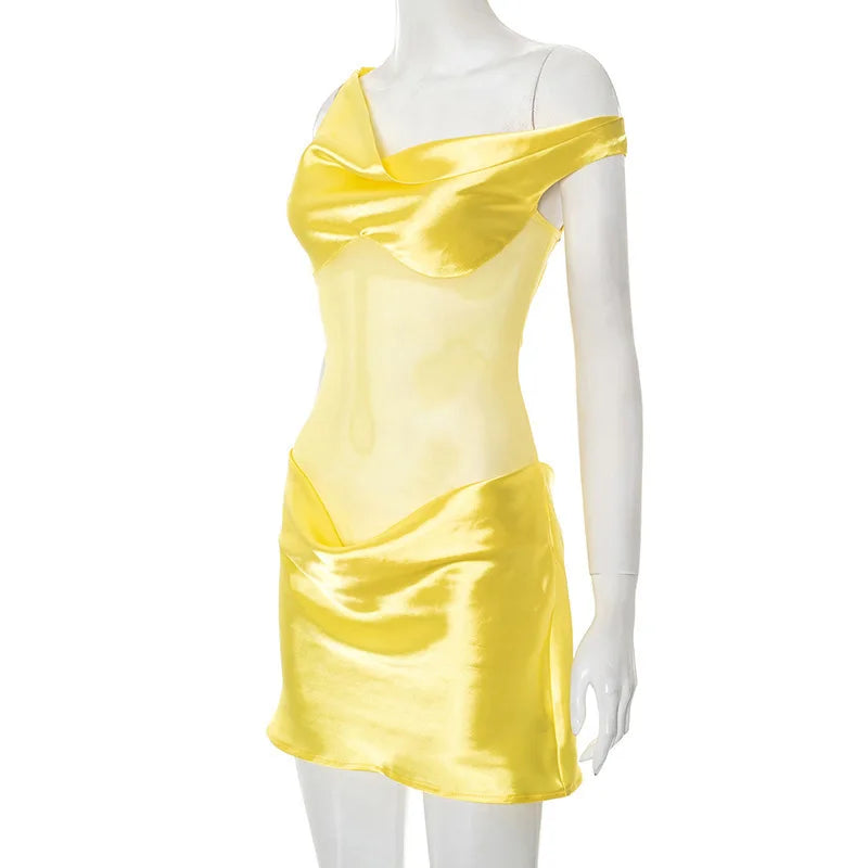 Satin See Through Patchwork Mini Dress