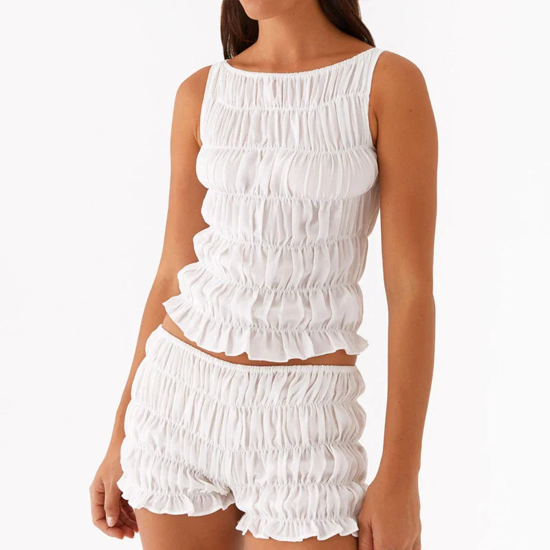 Ruched Tank Top And Shorts Set