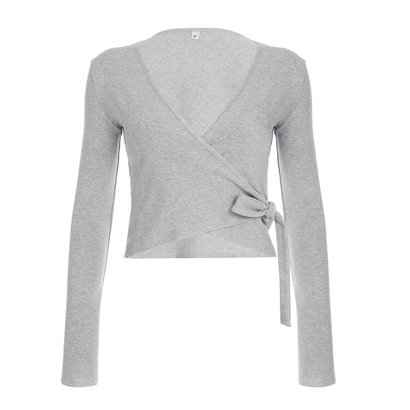 Solid Wrap Around Top And Drawstring Pants Set