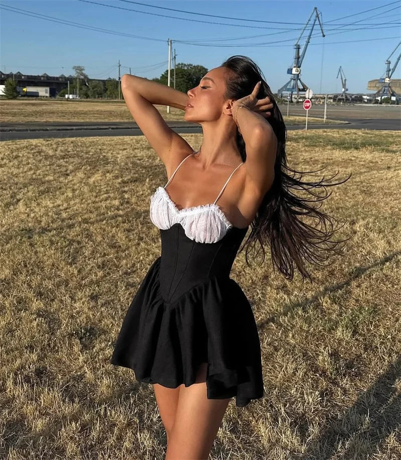 Mesh Cami Two Tone Frill Mini Dress