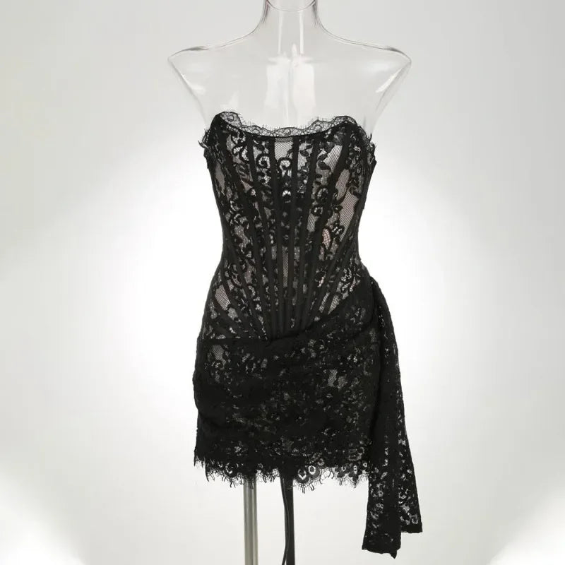 Lace Corset Draped Mini Dress