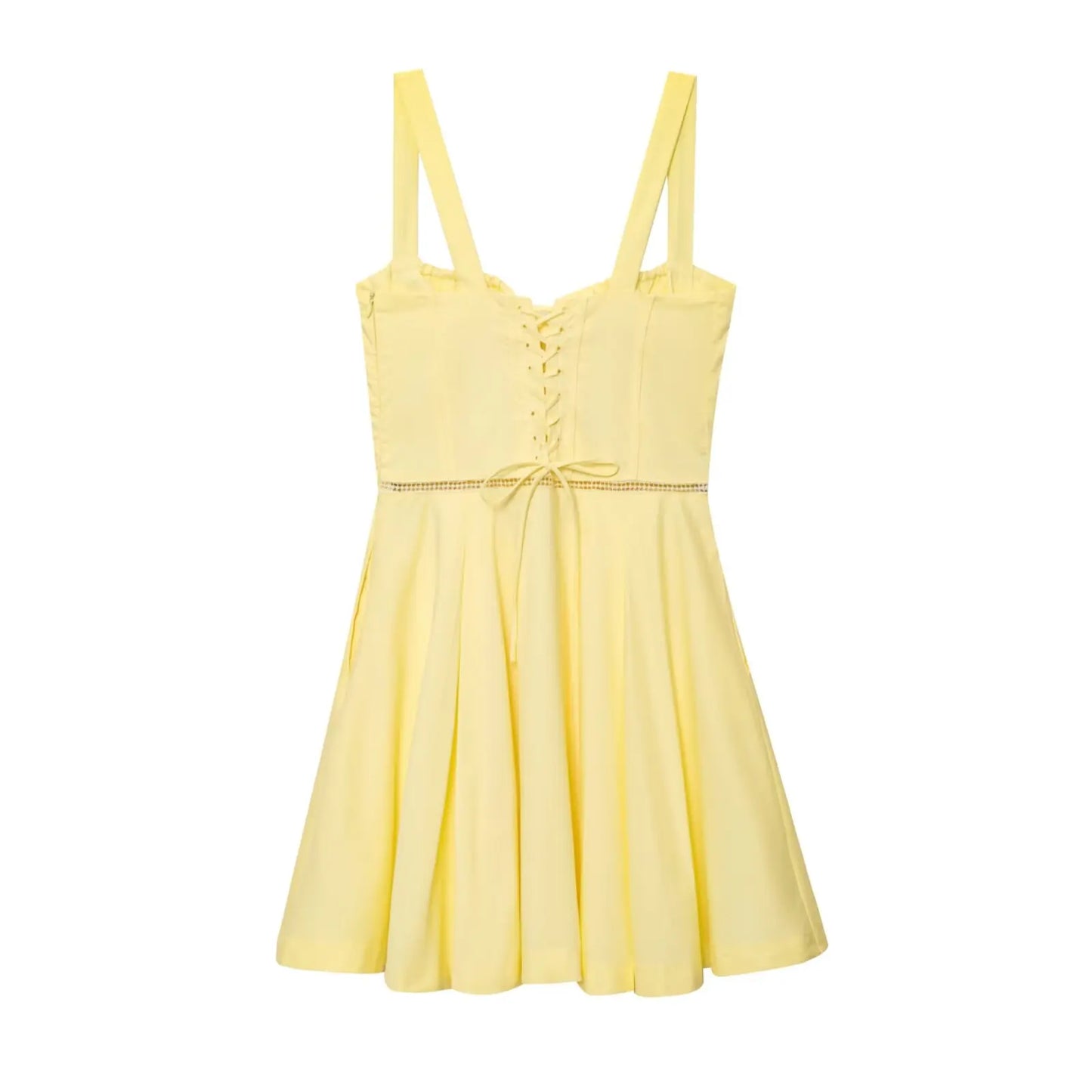 Back Lace Up Thick Strap Buttoned Mini Dress