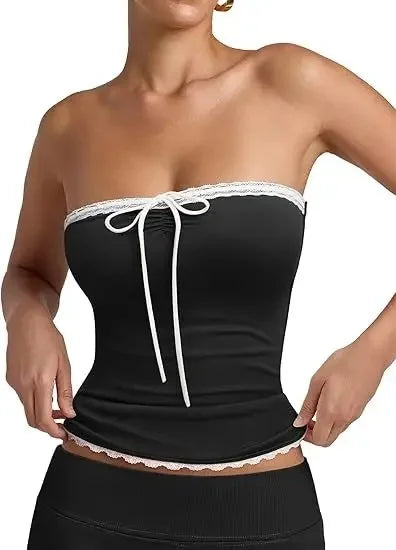 Lace Splice Strapless Top