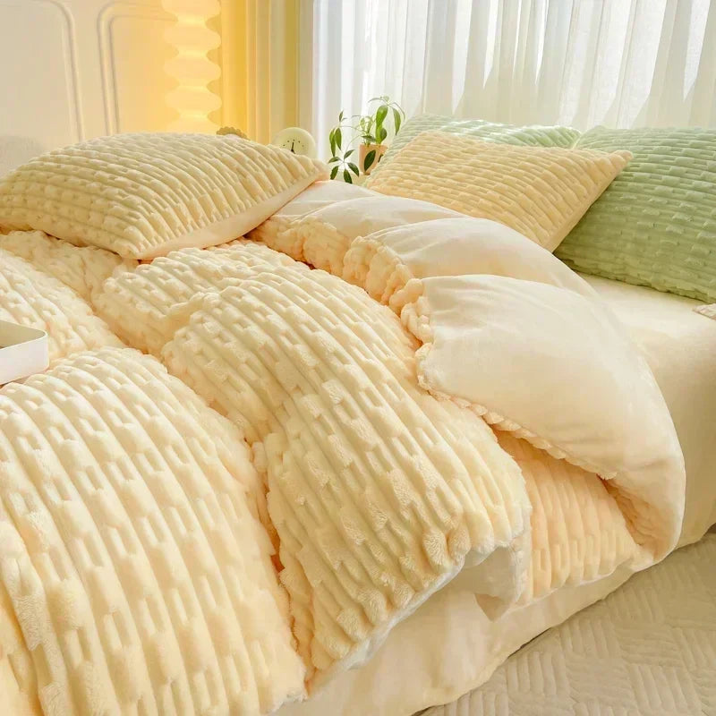 New Rabbit Velvet Milk Single Product Quilt Cover Thickened Warm Solid Duvet  Bedding for Double Use in Autumn/ Winter  220x240