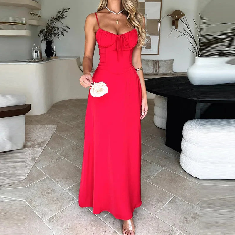 Cami Tie Up Solid Maxi Dress