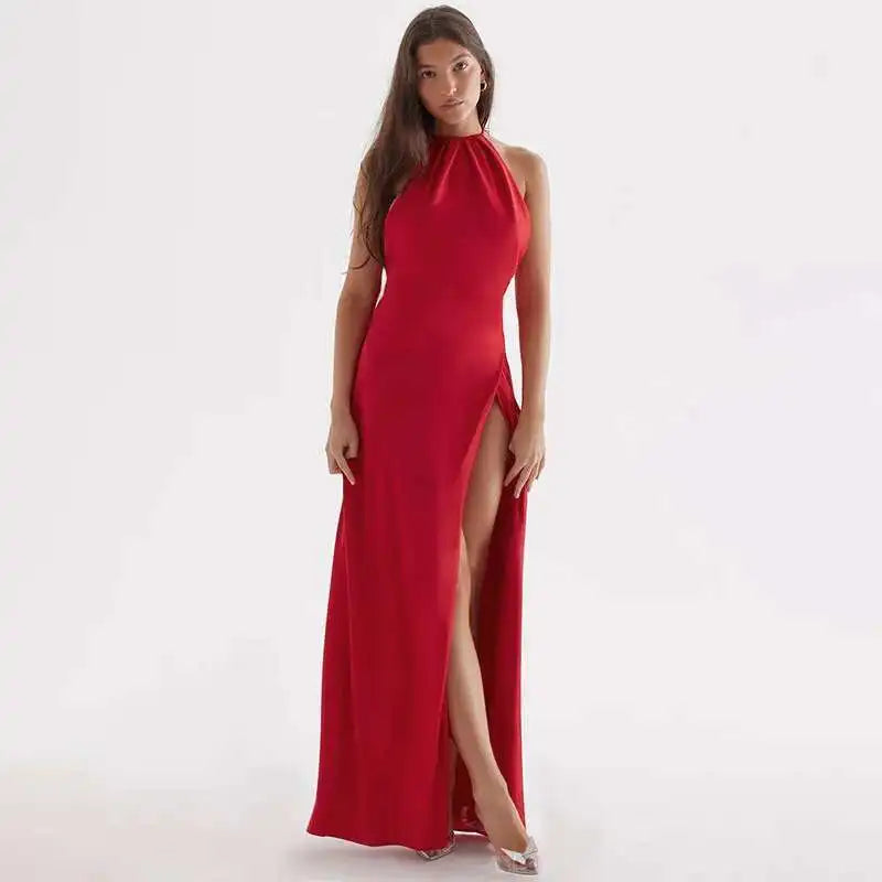 Satin High Split Open Back Maxi Dress