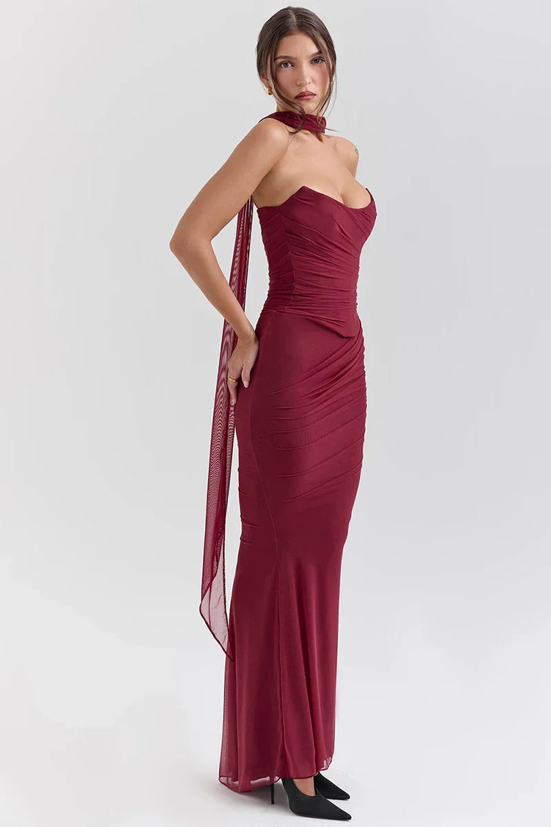 Corset Top With Long Scarves  And Body-con Midi Skirt Set