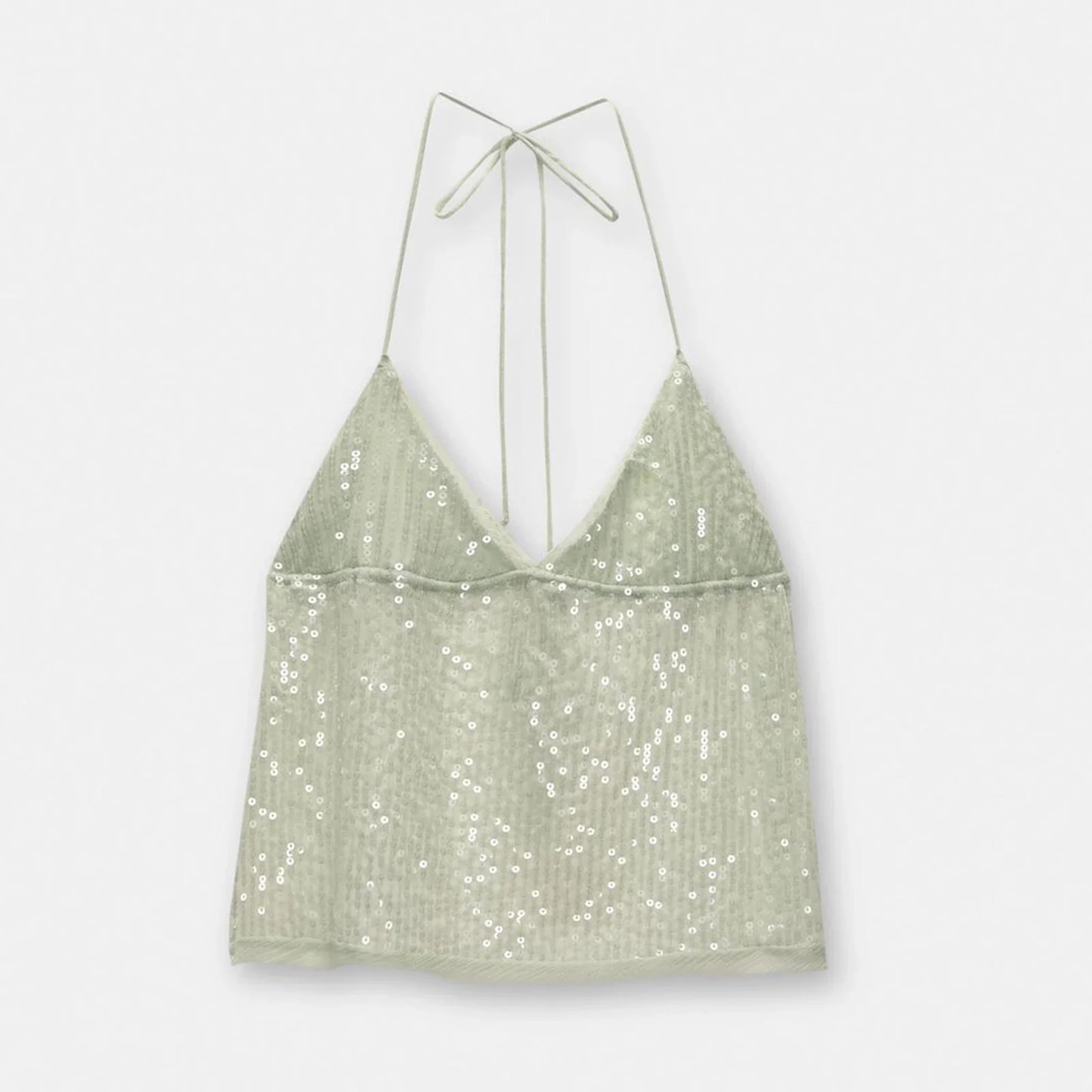 Sequin Sheer Open Back Tie Up Top