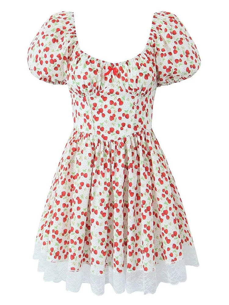 Floral Printed Pink Puff Sleeve Mini Dress