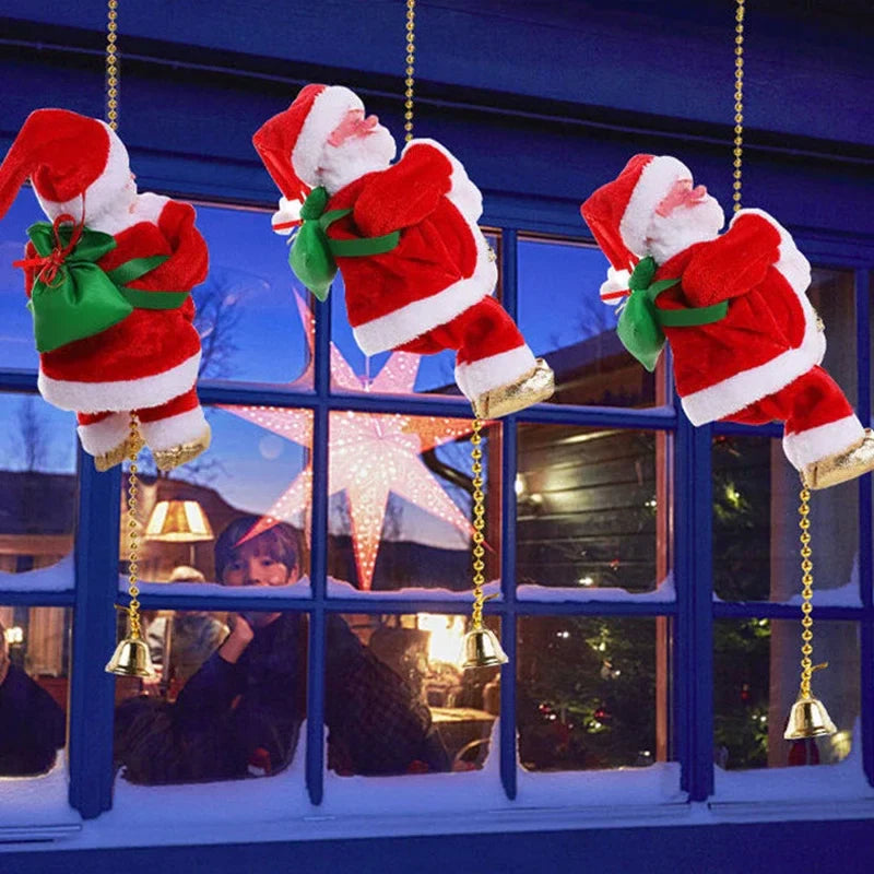 Electric Santa Claus Climbing Rope Ladder With Music Cute Santa Claus Toy For Christmas Tree Home Decor New Year Gifts Ornaments