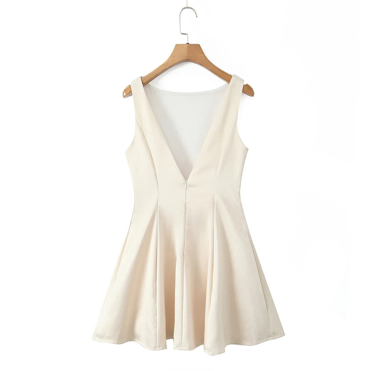 Satin V-cut Back Pleated Mini Dress