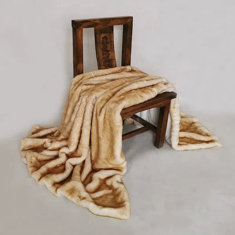 High-end Faux Fur Blanket fluffy fox fur bed cover Plush sofa blankets twice layer plaid Bed duvets sofa cover for home decor