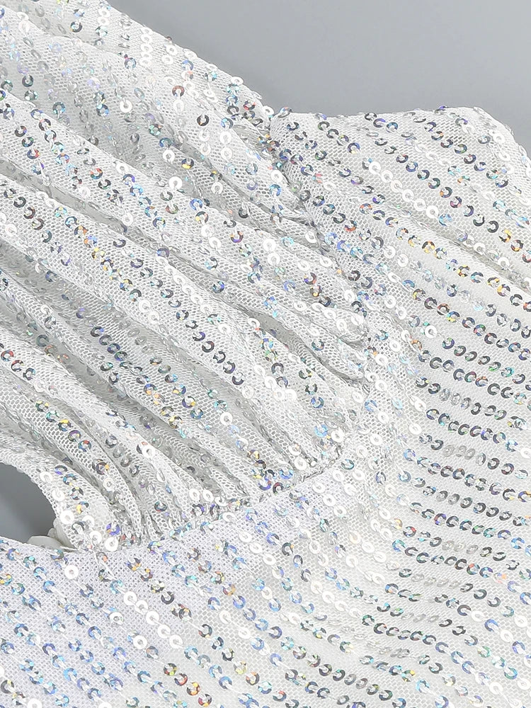 Sequin Halter Deep Neck Maxi Dress