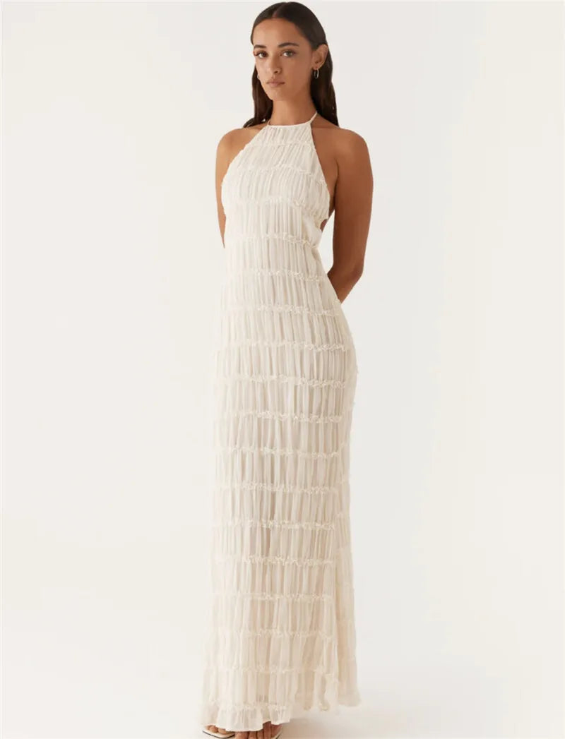 Halter Textured Open Back Maxi Dress
