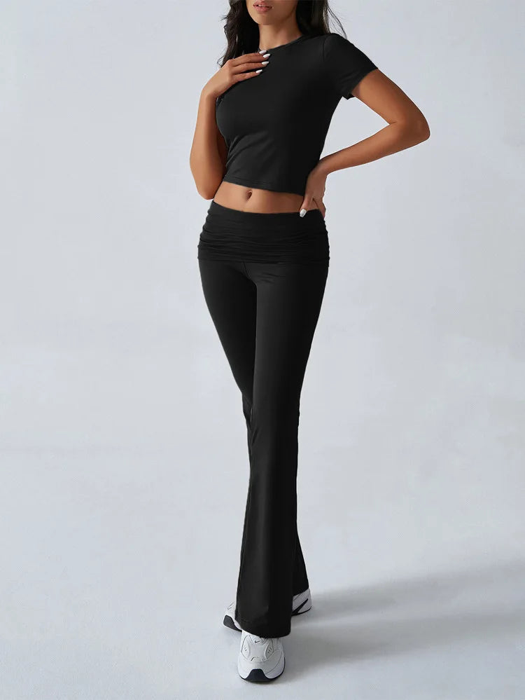 Slim Fit Two Piece Short Sleeve Top & Pant Set - Athleisure Workout Style