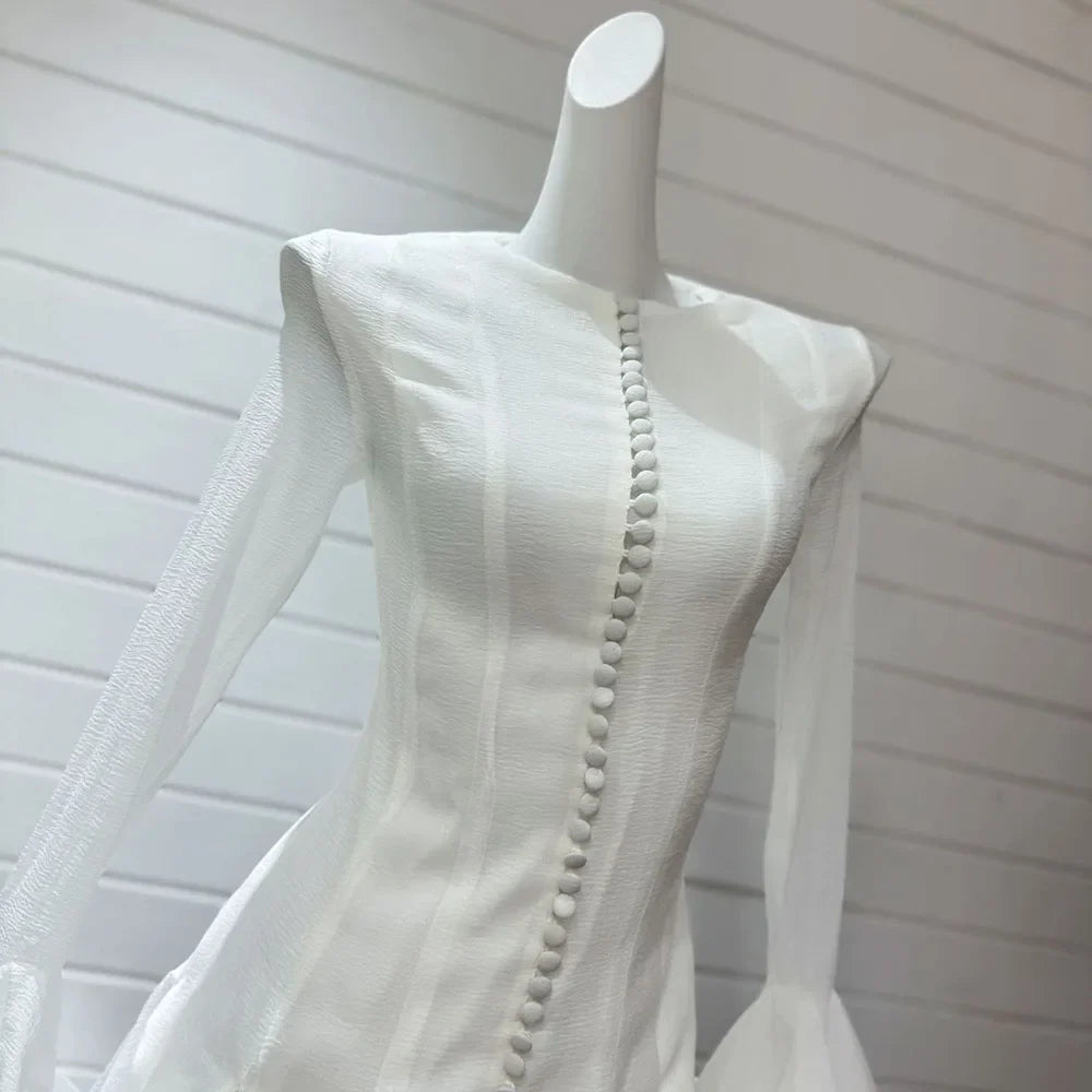 Frill Buttoned Long Sleeve Midi Dress