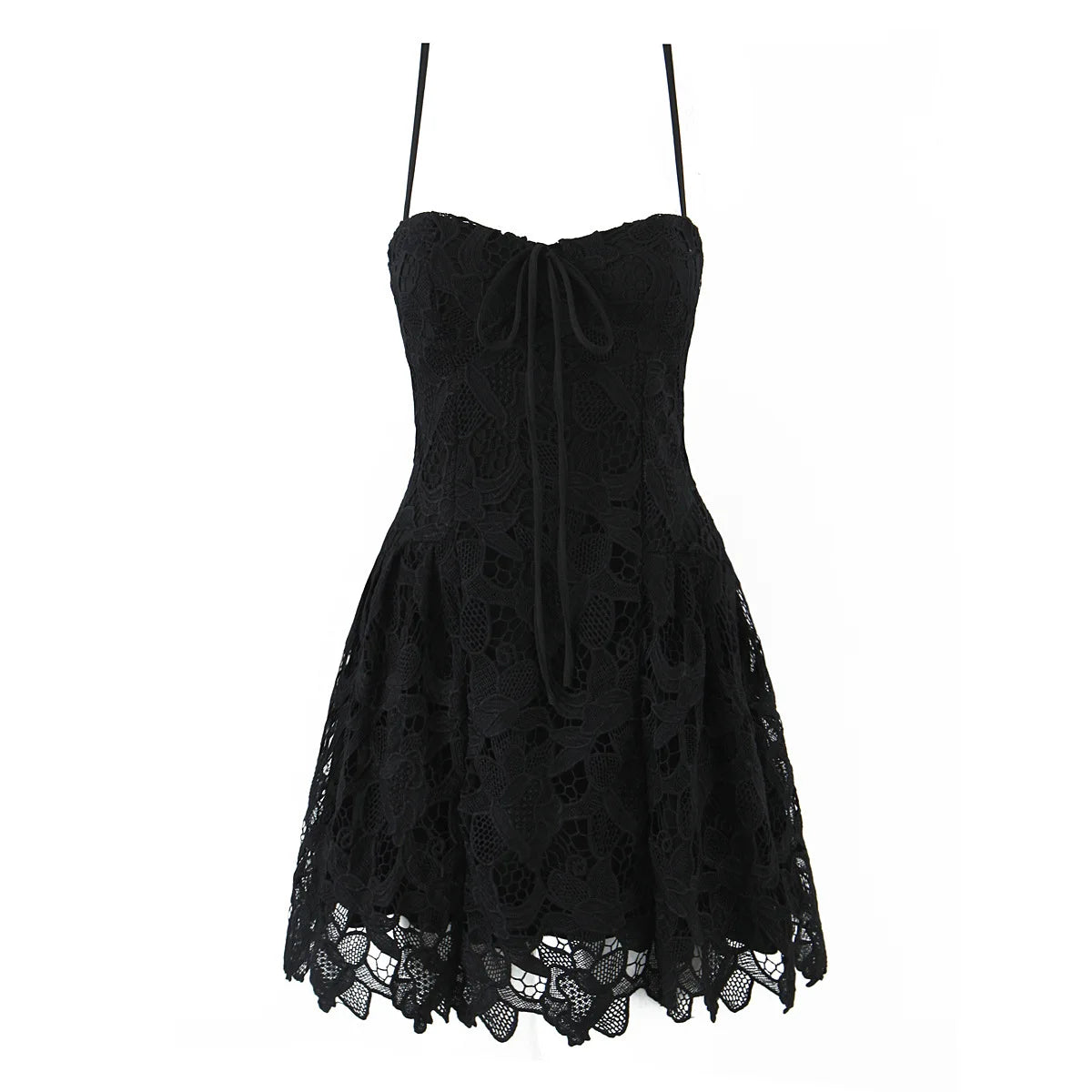 Lace Embroidered Spaghetti Strap Mini Dress