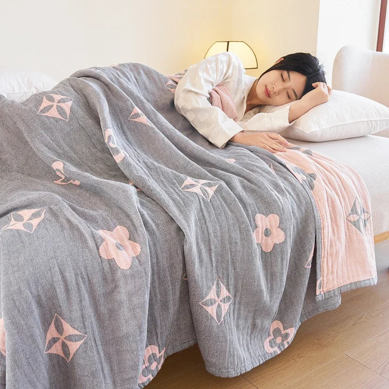 100% Cotton gauze summer blanket breathable bed linen Jacquard bed plaid light weight home Blankets and bedspreads Non shrinking