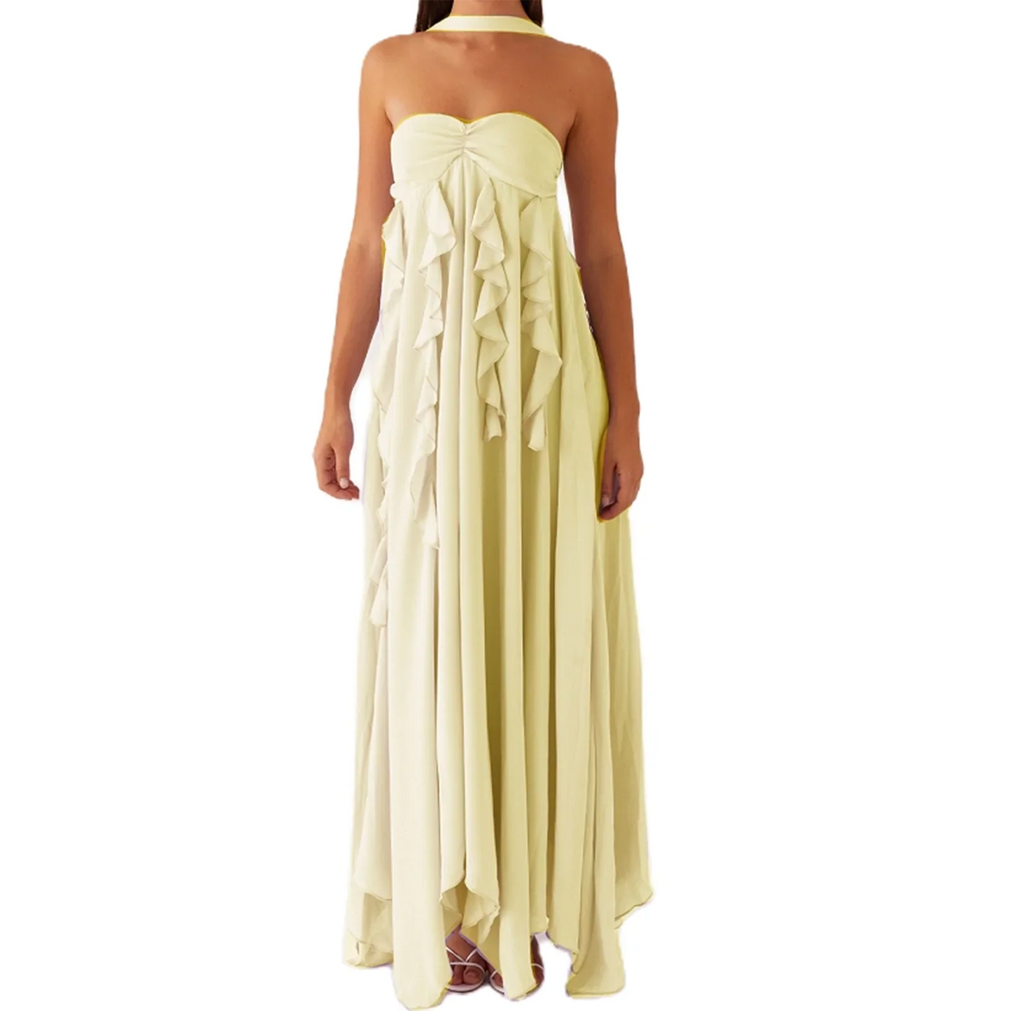 Ruffle Trim Sleeveless A-line Long Dress - Beach Style