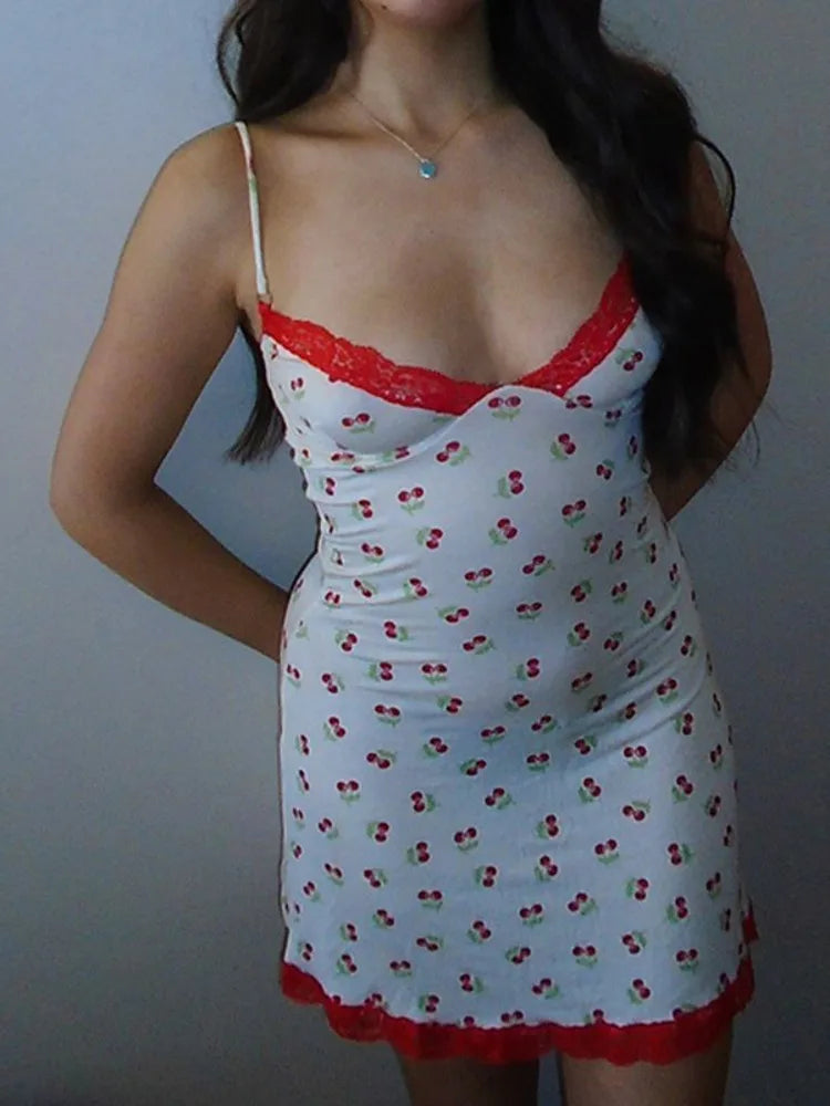 White Cami Red Print Spaghetti Strap Mini Dress