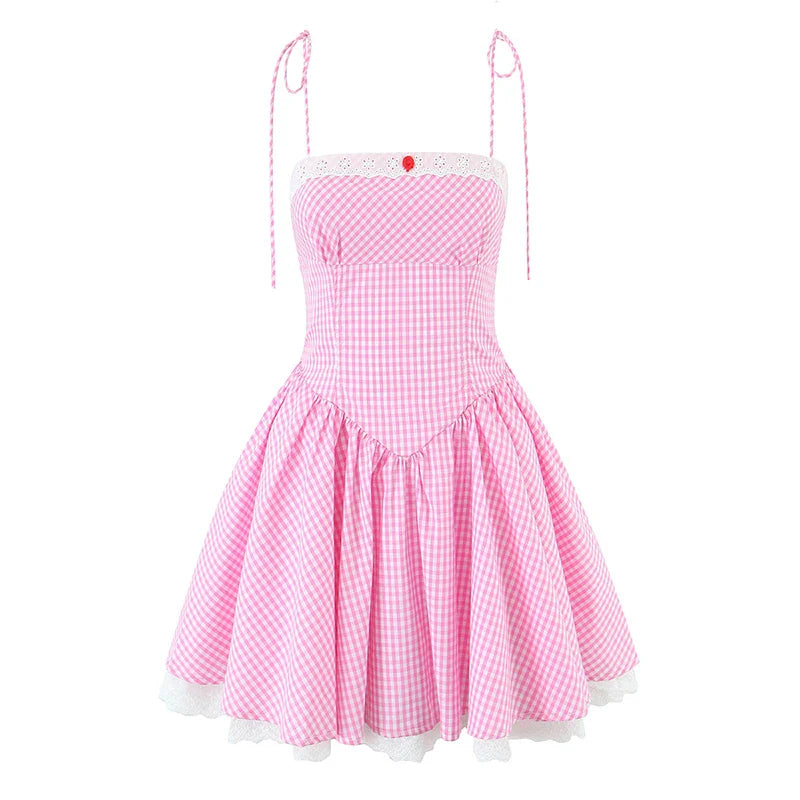 Pink Plaid Tie Up Mini Dress