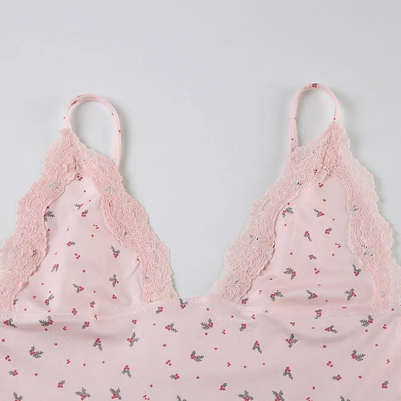 Pink Cami Printed Top And Shorts Pj Sets